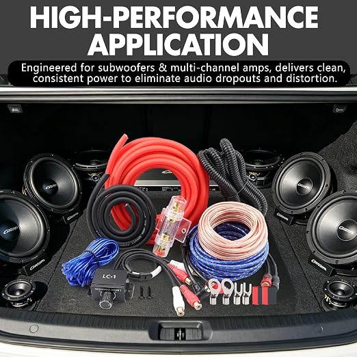 8 Gauge 1200W Amplifier Wiring Kit Complete Amp Installation Kit with LC-1 Remote Bass Control Knob,RCA & Speaker Cables,60A AGU Fuse Holder,Power & Ground Cable for Car Audio Subwoofer Stereo System