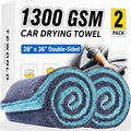 2-Pack Car Drying Towels, Large 36 x 28 Inch, 1300 GSM, Dual-Color | Twisted Loop Microfiber Towel for Cars - Absorbent Car Dry Towel and Car Wash Towel for Streak-Free, Paint-Safe Car Detailing