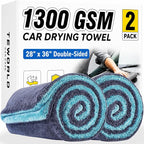 2-Pack Car Drying Towels, Large 36 x 28 Inch, 1300 GSM, Dual-Color | Twisted Loop Microfiber Towel for Cars - Absorbent Car Dry Towel and Car Wash Towel for Streak-Free, Paint-Safe Car Detailing