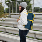 Heated Stadium Seat, Foldable, Lightweight with Carrying Strap, Foam Cushion for Comfort, Adjustable, Back Support, Multi-Functional Use As Stadium Seat or Seat Pad, Navy/Yellow