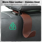 Car Seat Headrest Hook Universal Vehicle Storage Hanger Leather with Metal Car Seat Back Organizer for Handbag Purse Coat Brown 2 Pack