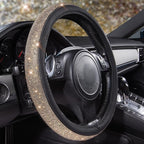Bling Champagne Diamond Steering Wheel Cover, Black Leather Universal Fit 14.5-15inch Glitter Rhinestones for Women Sparkle Crystal Girly Shining for SUV,Vans,Sedan,Car,Truck, Black Champagne