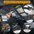 Car Ceiling Cargo Net with 3 Pockets,35.4"x23.6" Car Overhead Storage Mesh Organizer,Double Layer Roof Mesh Camping Overlanding Gear Must Haves Cargo Net,Road Trip Essentials (35.4"x 23.6")