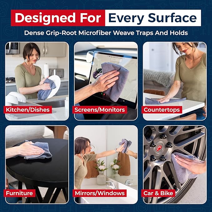 Microfiber Cleaning Cloth Grey - 24 Pcs (12.5"x12.5") - High Performance - 1200 Washes, Ultra Absorbent Microfiber Towel Weave Grime & Liquid for Streak-Free Mirror Shine - Car Washing Cloth