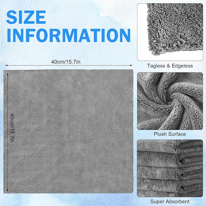 15 Pcs 15 Pcs Car Microfiber Towels Buffing Drying Wash Cleaning Cloths Plush Large Towels Thick Care Polishing Detailing Waxing Scratch Proof Towel, 15.75 x 15.75 Inch (Dark Gray)