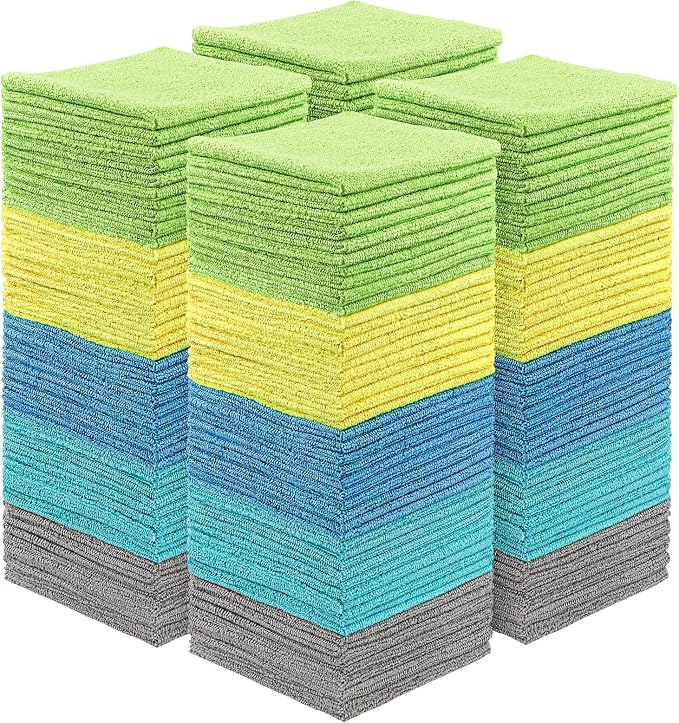 Microfiber Cleaning Cloths, 200 Pack Cleaning Rags - Lint Free & Scratch-Free Microfiber Towels for Cars, House & Kitchen, Absorbent Cleaning Towels, 11.5 x 11.5 Inch