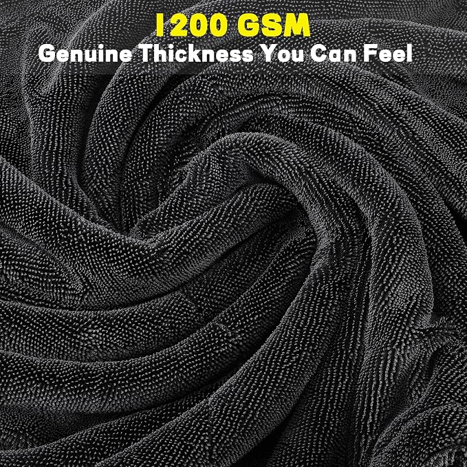3 Pack Car Drying Towel, 1200GSM Microfiber Towels for Cars | 24 x 36 Inch & 12 x 12 Inch Super Absorbent Detailing Towels Dual Sided Streak-Free Twisted Loop for Auto SUV Truck Boat Home