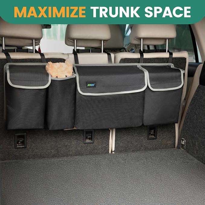 Hanging Trunk Organizer for SUV – Backseat Car Storage Bag, Large Collapsible Backseat Trunk Organizer with Adjustable Straps, Space Saving Car Organization Accessories for Truck MPV Van