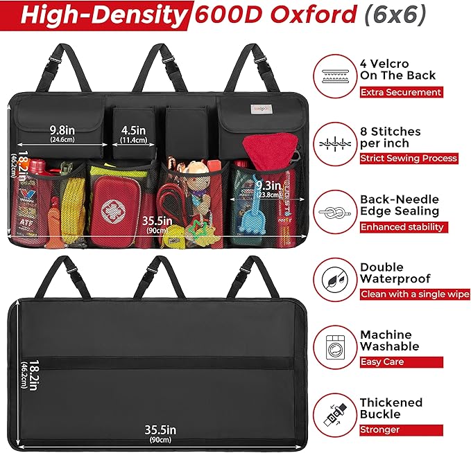 Car Trunk Organizer, LARGE CAPACITY Car Storage Bag with 8 Pockets, 7X Upgraded Trunk Storage Organizer for Car, SUV, Truck, MPV
