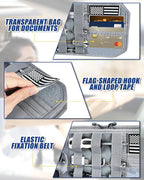 Heavy Duty Molle Car Sun Visor Organizer Tactical Pounch with Flag and Glasses Clip Store Your Daily Items for Most Cars, Trucks, SUVs, Compacts, 12.8"x6.9"x1.2" (Gray)