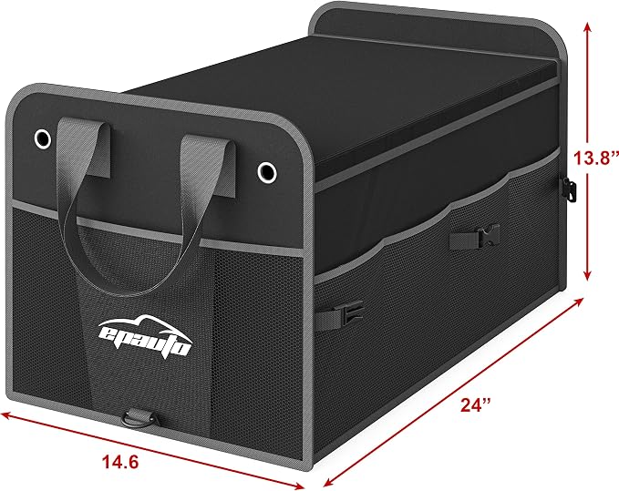 Car Trunk Organizer with Lid & Adjustable Multi Compartment for SUV | with Side Pockets and Securing Straps, Foldable