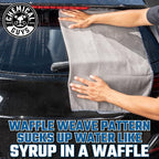 Waffle Weave Gray Matter Microfiber Drying Towel - 25" x 36",Premium Blend Microfiber Towel with Soft-Banded Edging for Scratch-Free Car Drying,Ultra Absorbent,(Pack of 12)