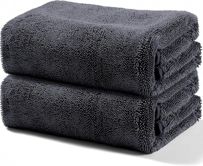 Microfiber Towels for Cars, 2 Pack 63" x 29.5" Car Drying Towel, Dark Gray Reusable Car Towel, Quick Drying Car Microfiber Cleaning Cloth for RVs, SUVs, Trucks