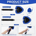 Windshield Cleaner Tool, Car Interior&Exterior Window Cleaning Tool with Extendable Handle & 4 Reusable Microfiber Pads, Auto Glass Wiper Brush Kit for Cars (Blue)