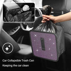 Foldable Car Trash Cans with Rhinestone,Bling Car Trash Bin for Seat Organizer & Decorations,Universal Bling Auto Accessories Vehicle Trash Can for Most Vehicles,SUVs,Trucks (Pink)