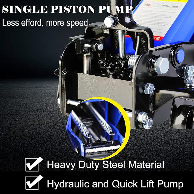 Floor Jack, Professional Heavy Duty Hydraulic Floor Jacks, Low Profile Floor Jacks, Steel Racing Floor Jack w/1 Piston Quick Lift Pump, Floor Jack Lifting 3.3"-15.2" 2 Ton(4400lb)Capacity Blue