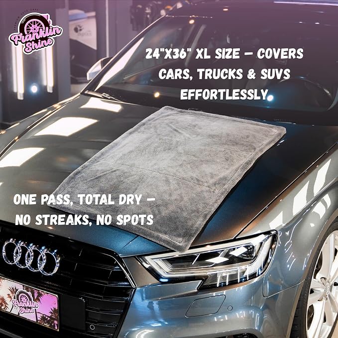 Franklin Shine Microfiber Car Drying Towel 24"x36" Extra Large - 1400 GSM Double Twisted Loop, Ultra Absorbent, Streak-Free, Edgeless & Scratch-Free, Professional Car Detailing Towel, Arizona XL