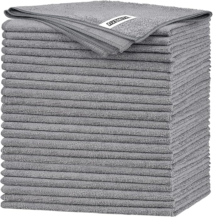 Grey Microfiber Cleaning Cloth -Pack of 24, Highly Absorbent Cleaning Rags, 16"X12" All Purpose Cleaning Towels for Housekeeping, Kitchen, Car, Lint Free and Reusable Microfiber Towels