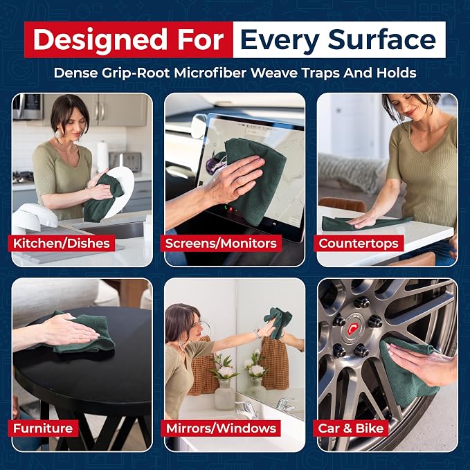 Premium 300GSM Microfiber Cleaning Cloth - 12.5"x12.5" High Performance - 1200 Washes, Ultra Absorbent Microfiber Towels for Cars Undercarriage, Rims & Engine Bay Cleaning - Microfiber Cloth
