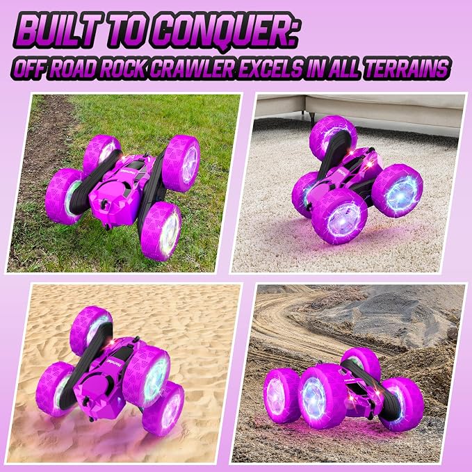 Remote Control Car for Kids, Stunt RC Cars with Cool Wheel Lights, Double-Sided Driving, 360-degree Rotation Boys & Girls Toys for Ages 6 7 8 9 10-12 Kids, Valentines, Birthday Idea