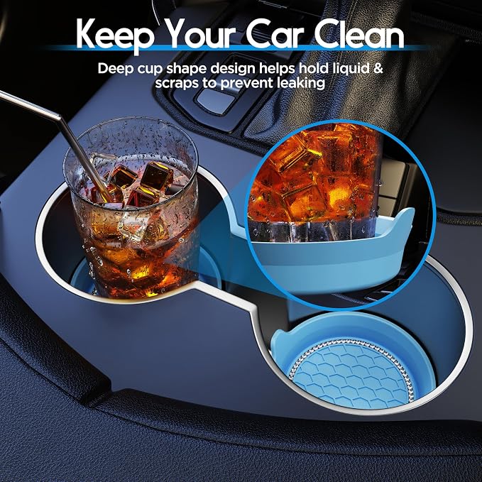 Car Cup Coaster Universal Non-Slip Cup Holders Bling Crystal Rhinestone Car Interior Accessories 4 Pack Light Blue