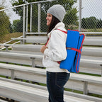 Heated Stadium Seat, Foldable, Lightweight with Carrying Strap, Foam Cushion for Comfort, Adjustable, Back Support, Multi-Functional Use As Stadium Seat or Seat Pad, Royal Blue/Red