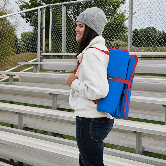 Heated Stadium Seat, Foldable, Lightweight with Carrying Strap, Foam Cushion for Comfort, Adjustable, Back Support, Multi-Functional Use As Stadium Seat or Seat Pad, Royal Blue/Red
