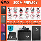 4 Faraday Bag Anti-Tracking GPS RFID Car Key Signal Blocker Wallet Shielding Pouch Protective Case for Cell Phone Car Key FOB, Data Privacy, Electronic Device Security (4 PACK - FAMILY PACK)