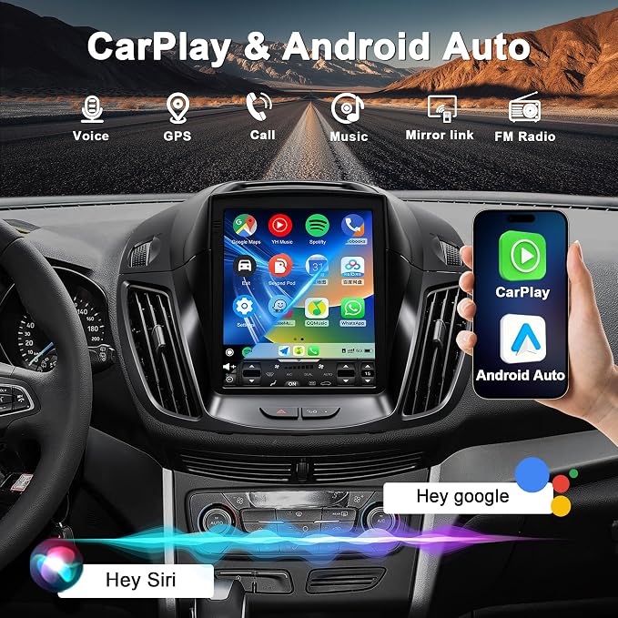 8Core 4G+64G Car Radio for Ford Escape 2013-2019: CarPlay Android Auto | Upgrade Android 15 9.7" Touchscreen Stereo, BT, WiFi 6, GPS, AM, FM, RDS, 36EQ, SWC, 1080P Backup Camera