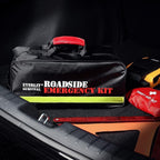 Car Emergency Kit, Roadside Safety Tool Kit with Gloves,Digital Auto Air Compressor Tire Inflator, First Aid Kit, 12 Feet Jumper Cable, Tow Strap, Flashlight for Women, Men, Teenagers