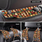 Car Headrest Purse Hanger Vintage Library Book Shelf 1 Pack Bag Purse Holder for Car Premium Leather Double Metal Hook for Handbags, Grocery Bags and Phones