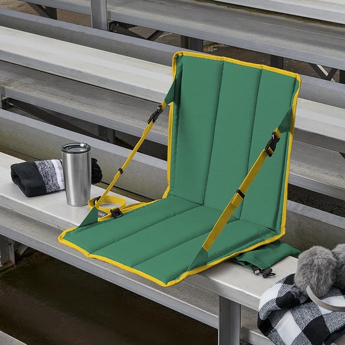 Heated Stadium Seat, Foldable, Lightweight with Carrying Strap, Foam Cushion for Comfort, Adjustable, Back Support, Multi-Functional Use As Stadium Seat or Seat Pad, Green/Yellow