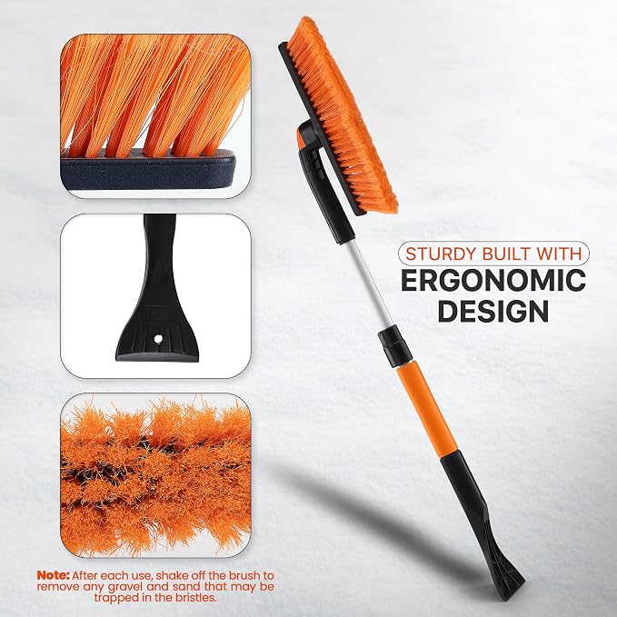 31" to 37” Extendable Snow Brush for Car and Ice Scrapers for Car Windshield, 360° Rotation Brush Head Snow Broom for Truck and SUVs with Ergonomic Foam Grip