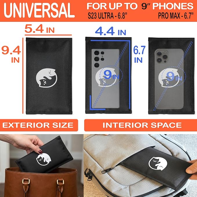 Cat Yin Yang Faraday Bag for Phones & Key Fobs – RFID Shielding Privacy Pouch for Electronic Device Storage, Cute Cat Lover Faraday Sleeve Accessory