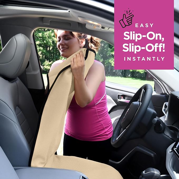 Waterproof Sweating Car Seat Cover for Post Gym Workout, Running, Swimming, Beach and Hiking, Universal Fit Anti-Slip Bucket Seat Protector for Cars, SUVs and Trucks, Machine Washable, Beige