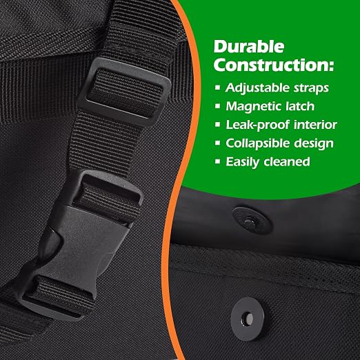 Car Trash Can - Collapsible, Leakproof Garbage Bin with 20 Trash Bags and Adjustable Strap - Car & Truck Accessories for Men and Women - Black, Large