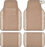 Bling Car Mats Shining Diamond Carpet Crystal Rhinestones Sparkly Glitter Floor Mats with Anti-Slip PVC Heel Pad Universal Fit for Automotive SUV, Sedan, Car, Van, 4pcs for Girl Women, Beige