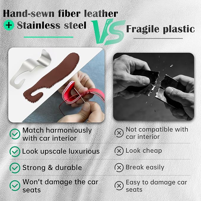 Car Seat Headrest Hook Universal Vehicle Storage Hanger Leather with Metal Car Seat Back Organizer for Handbag Purse Coat Brown 2 Pack