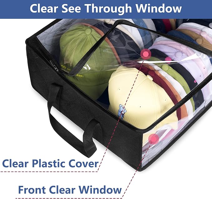 Wide Hat Storage for Baseball Caps, Large Capacity Hat Organizer for Closet Cap Holder Holds up to 40 Snapbacks, Black