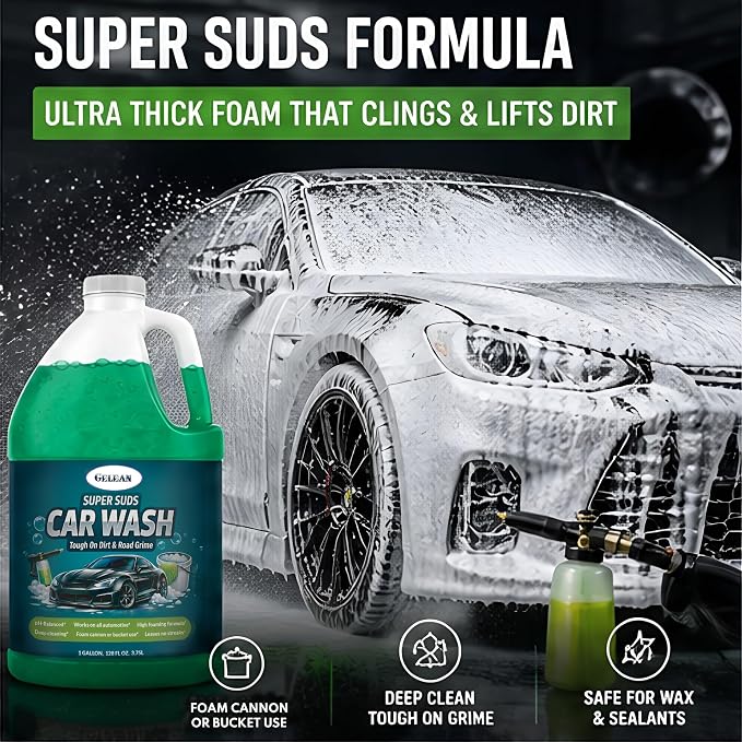 Car Wash Soap – Super Suds High Foaming- 128oz- USA - Deep Cleaning | Foam Cannon or Bucket Use | Cars, Trucks & more |pH-Balanced, Streak-Free | Removes Dirt & Grime | Concentrated car shampoo