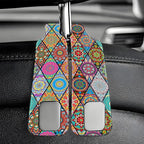 Purse Hook for Car Vintage Boho Mandala Flowers 1 Pack Headrest Back Seat Hook Premium Leather Double Metal Hanger Storage Pack Bag Purse Holder Car Accessories