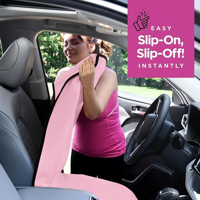 Car Seat Towel Cover for Post Gym Workout, Running, Swimming, and Hiking, 2 Pack Universal Fit Anti-Slip Waterproof Sweating Bucket Seat Protector for Cars, SUVs and Trucks, Pink