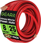 8 Gauge Wire 25 ft Red, 8 AWG Battery Cable CCA, Copper-Clad Aluminum Power Cable for Car Audio Amp, Automotive, RV