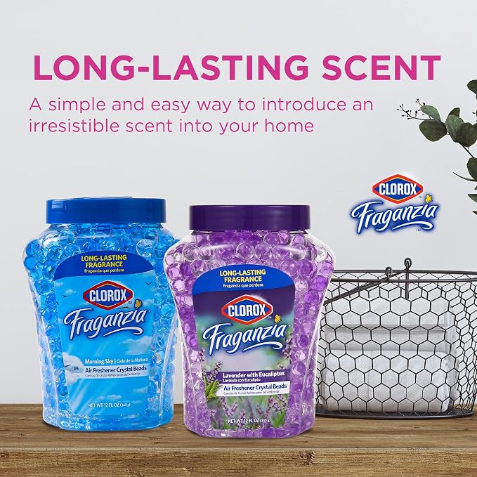 Fraganzia Crystal Beads Air Freshener, Long Lasting Room Deodorizer and Odor Eliminator Gel Beads to Freshen Home, Car, or Office, Lavender with Eucalyptus Scent, 12 Fl Oz - 12 Pack