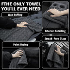 1000GSM Car Drying Towel 18"x24", Edgeless Double Twist Pile, Ultra Absorbent Microfiber Towel, Scratch-Free Lint-Free Streak-Free for Auto Detailing & Car Wash – Check Silver&Grey