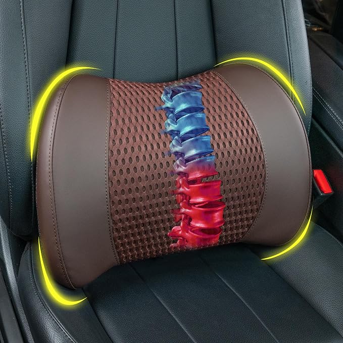 Lumbar Support Pillow for Car, Car Seat Back Support for Driving | Memory Foam Car Lumbar Support for Driving, Car Back Cushion, Adjustable Straps, Lower Back Pillow, Breathable 4D Mesh, Brown