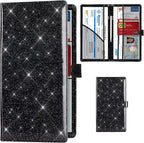 Car Registration and Insurance Card Holder, Vehicle License Document Glove Box Compartment Organizer, Interior Car Accessories for Women Men (Glitter Black)