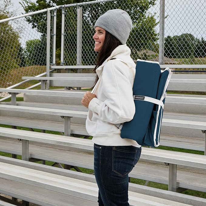 Heated Stadium Seat, Foldable, Lightweight with Carrying Strap, Foam Cushion for Comfort, Adjustable, Back Support, Multi-Functional Use As Stadium Seat or Seat Pad, Navy/White