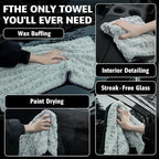 1000GSM Car Drying Towel 18"x24", Edgeless Double Twist Pile, Ultra Absorbent Microfiber Towel, Scratch-Free Lint-Free Streak-Free for Auto Detailing & Car Wash – Check Silver&Grey
