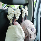 Car Seat Headrest Hook Cute Bowknot Vehicle Hanger Car Storage Organizer for Handbag Purse Coat Grocery Bag Puff Ivory